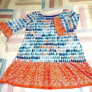 Colourful Summer Tunic, Medium/  Relaxed Fit. 100% Cotton